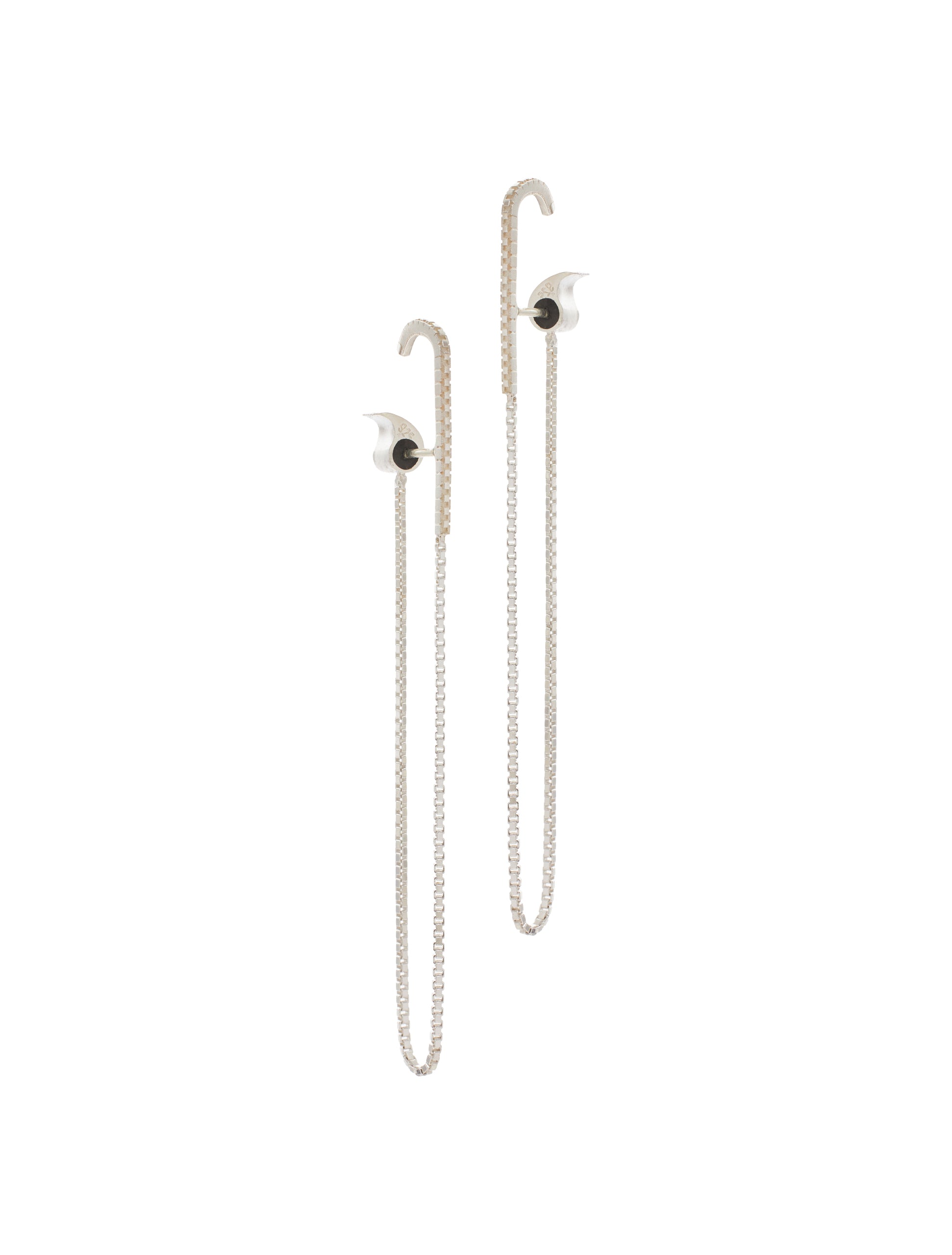 Drop Cuff Earrings Long Silver