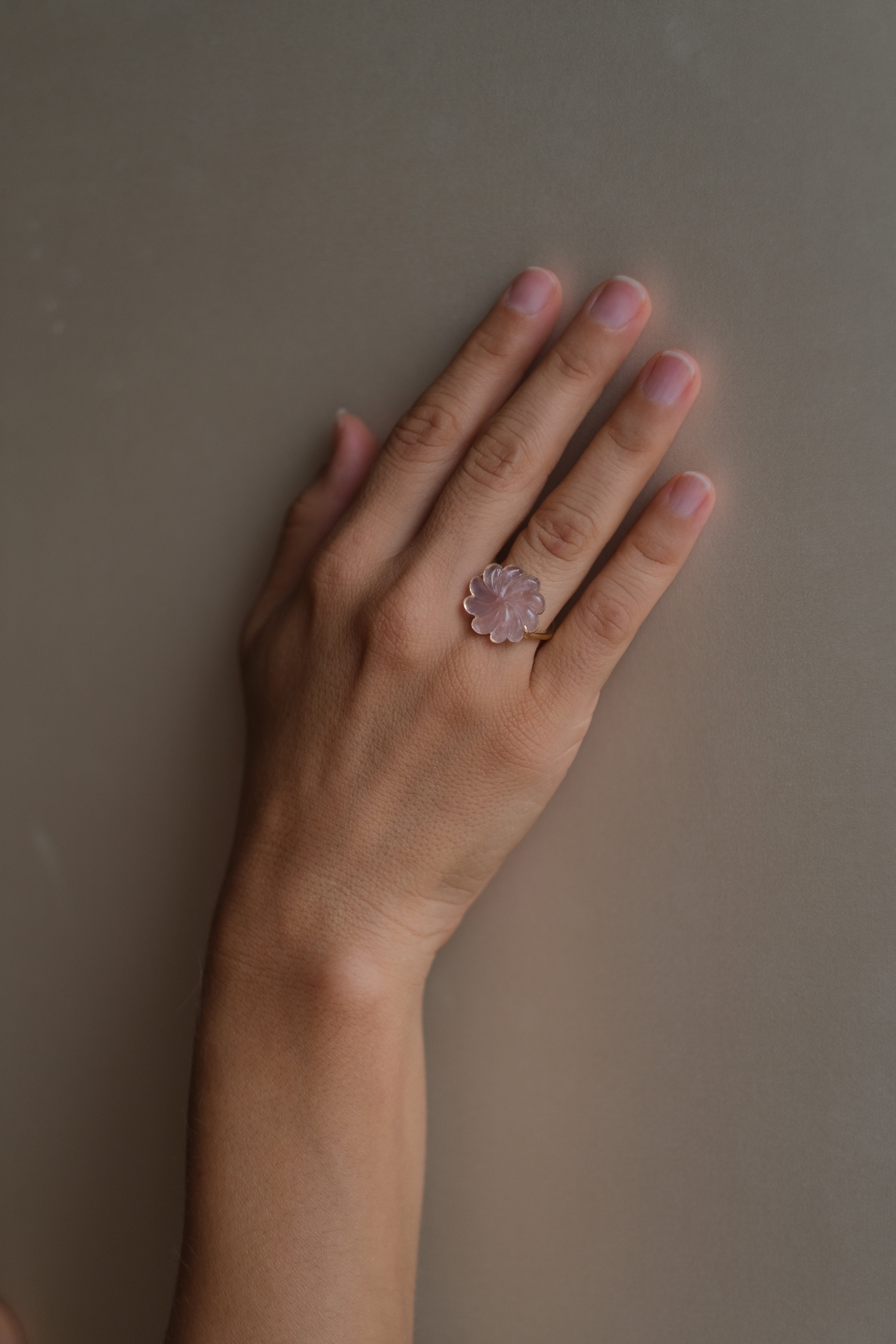 Sea Flower Ring Diamonds -  Rose Quartz